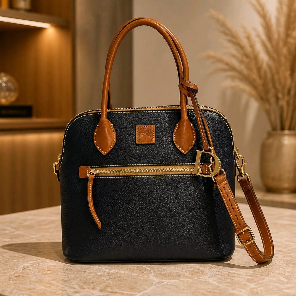 Dooney and Bourke Pebble Grain Large Navy Domed Satchel